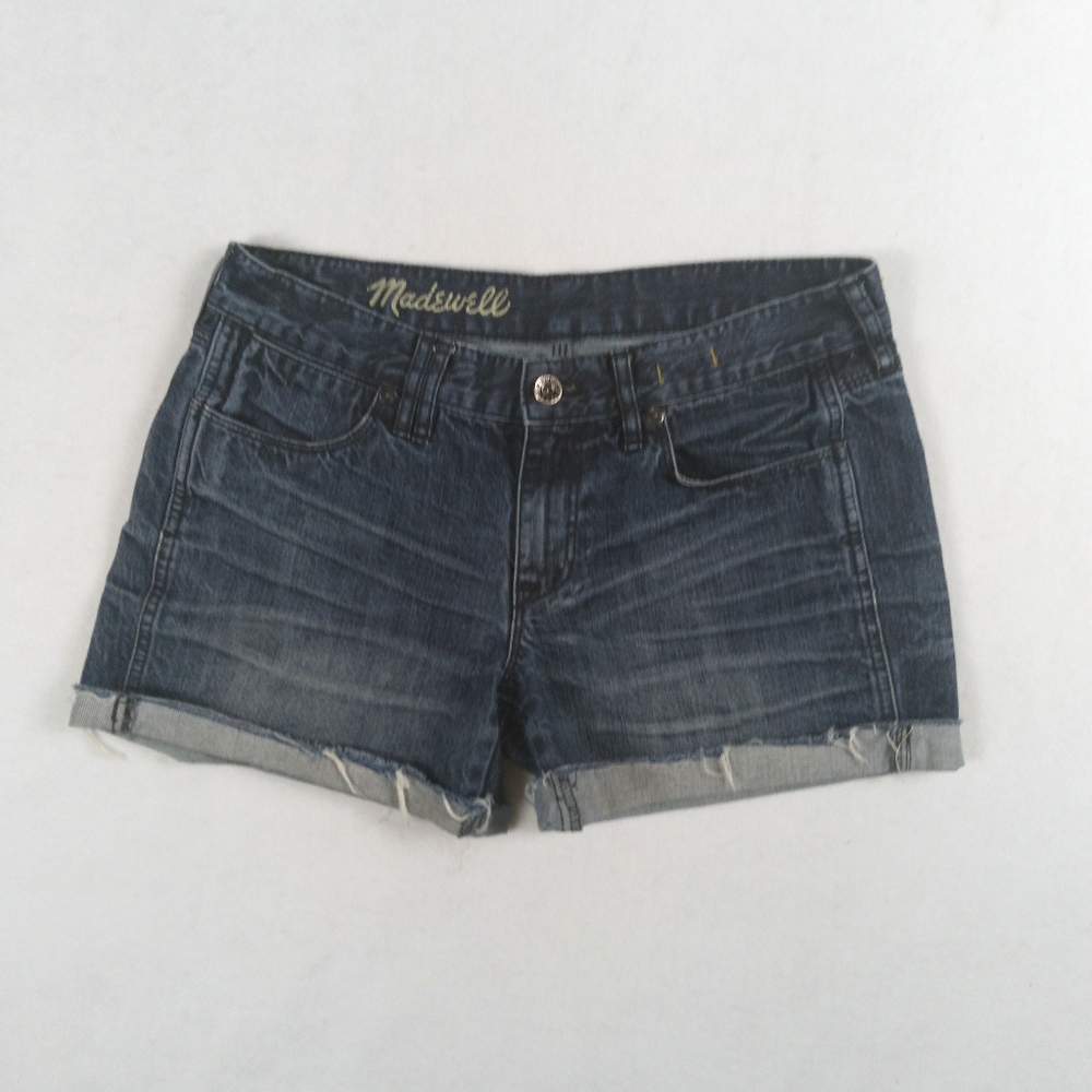 Madewell Relaxed Mid Rise Denim Shorts Size 27 Blue Jean Cuffed Cotton Dark Wash